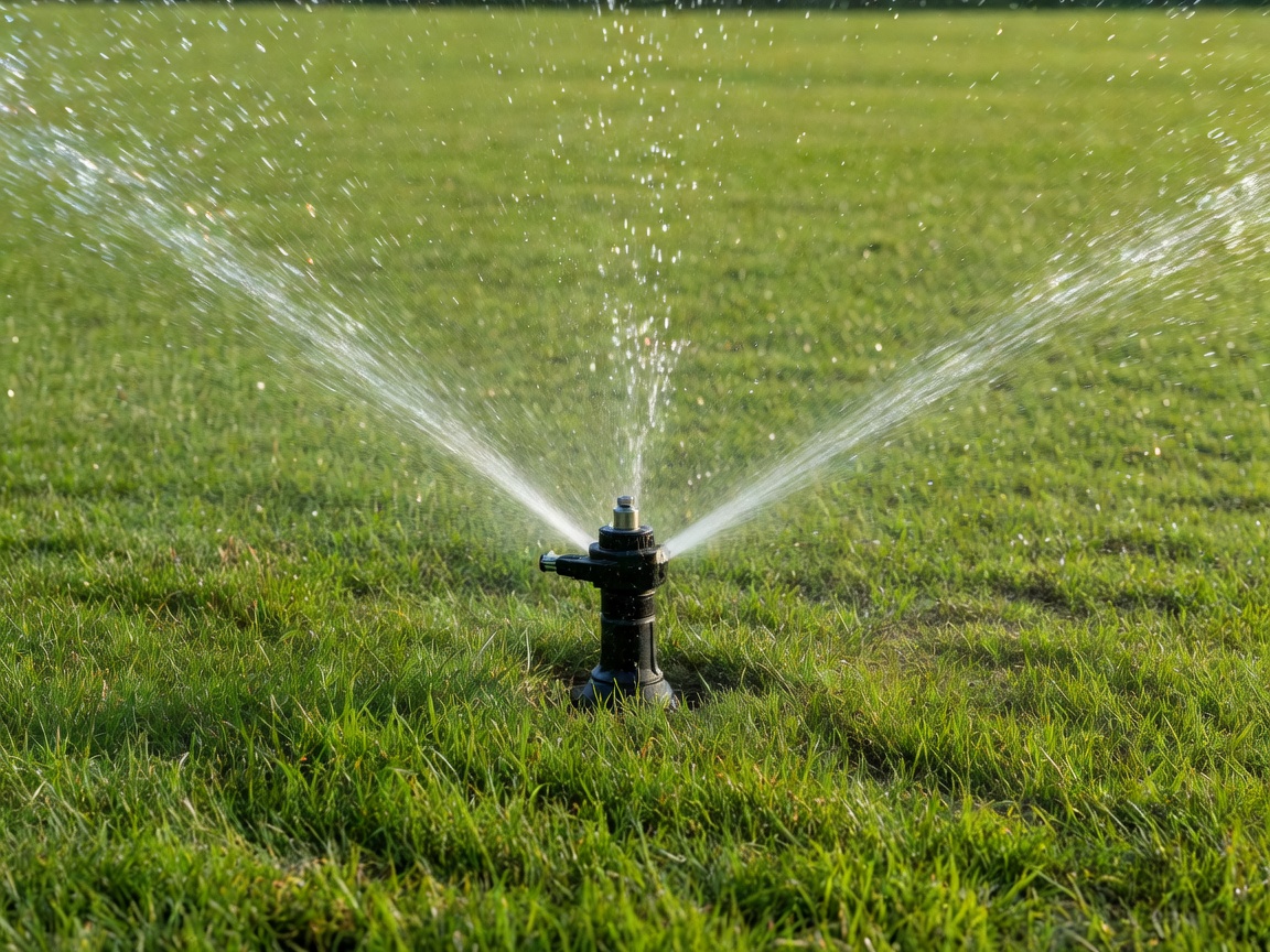 Pop-up pitch irrigation sprinkler head watering natural football turf